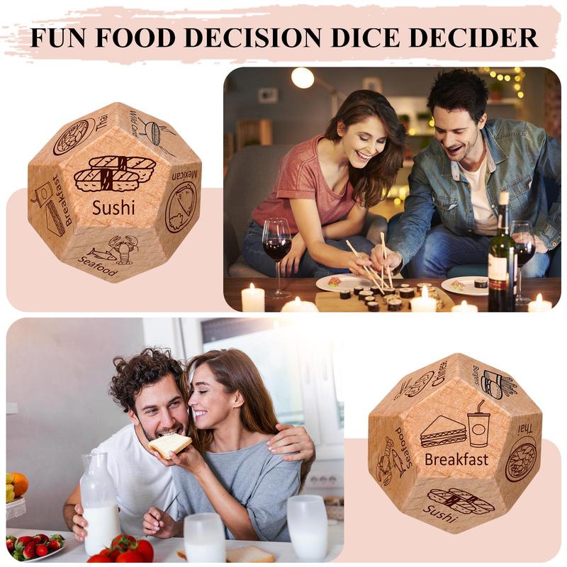 Wooden Food Decision Dice, 1/5 Counts Creative Date Night Couple Fun Gift Ideas, Date Night Dating Dice for Husband Wife Boyfriend Girlfriend 3