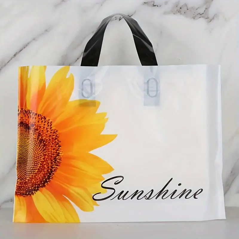 Sunflower Pattern Gift Bag, 50pcs Reusable Plastic Tote Bag with Handle, Gift Packaging Supplies for Wedding, Birthday, Baby Shower, Holiday Decorations 2