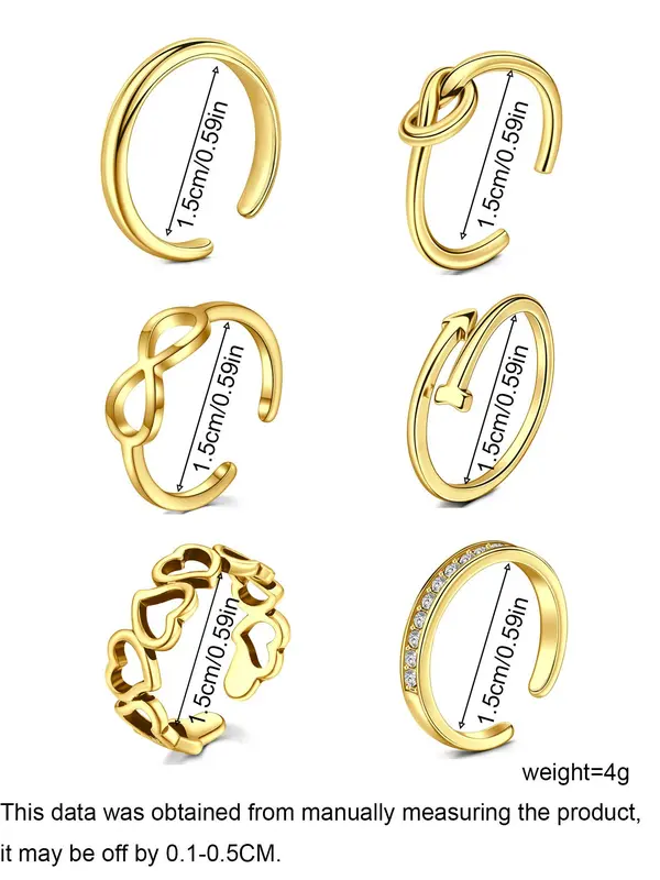 Women's Rhinestone Decorated Toe Rings (6pcs), Adjustable Open Toe Rings for Women & Girls, for Party, Daily Clothing Decor, Birthday Gift, Toe Ring Jewelry 7