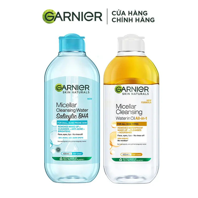 [Exclusive] Bộ đôi nước tẩy trang sáng - tối Garnier dành cho Da Dầu M.ụn 400mlx2 0