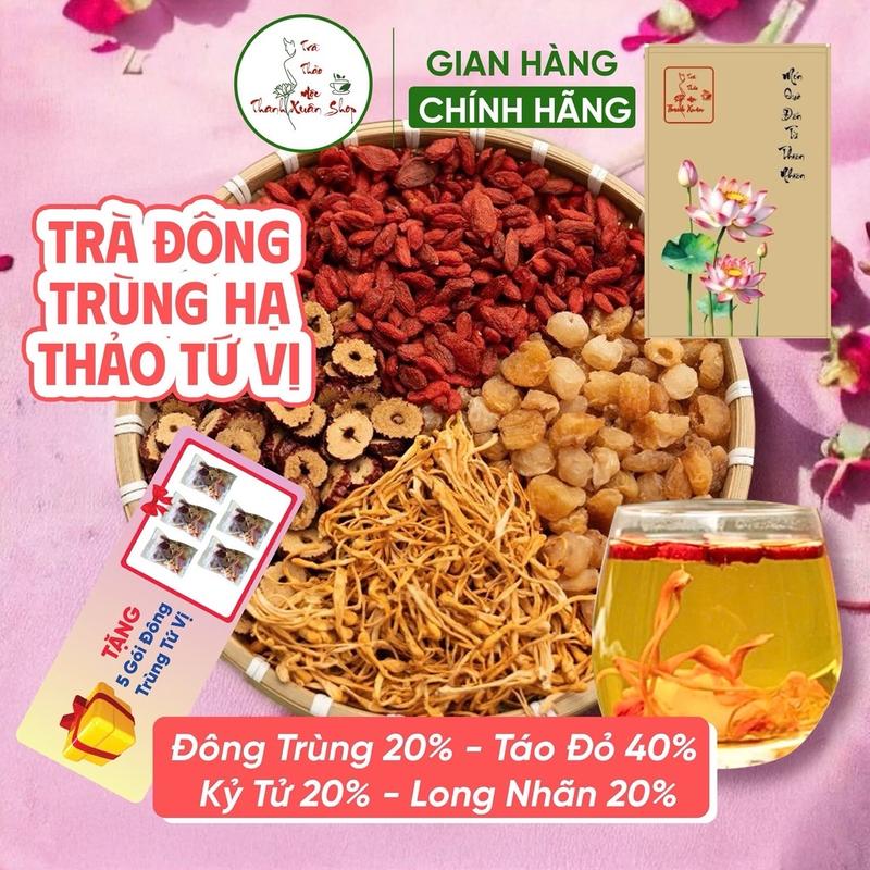 HỘP 30 GÓI TẶNG 5 GÓI - TRÀ ĐÔNG TRÙNG HẠ THẢO TỨ VỊ 4 vị thảo mộc ( Long Nhãn, Kỷ Tử, Táo Đỏ, Nấm Đông Trùng Hạ Thảo )Tea Chè 13vi  Nước Trà trà sữa detox da mụn  houjicha hoa quả thải độc dongtrung tea box chè dưỡng nhan tradetoxtrà dưỡng trà  gc cheduo