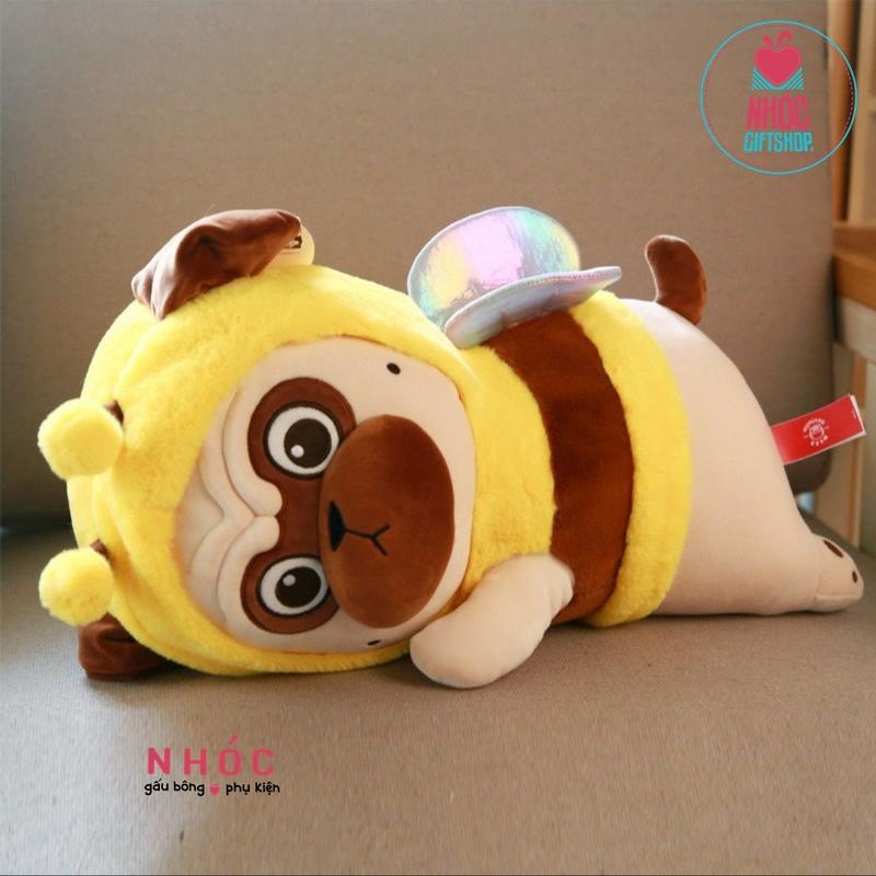  Thú bông Chó pug áo ong vàng lông mịn nằm 