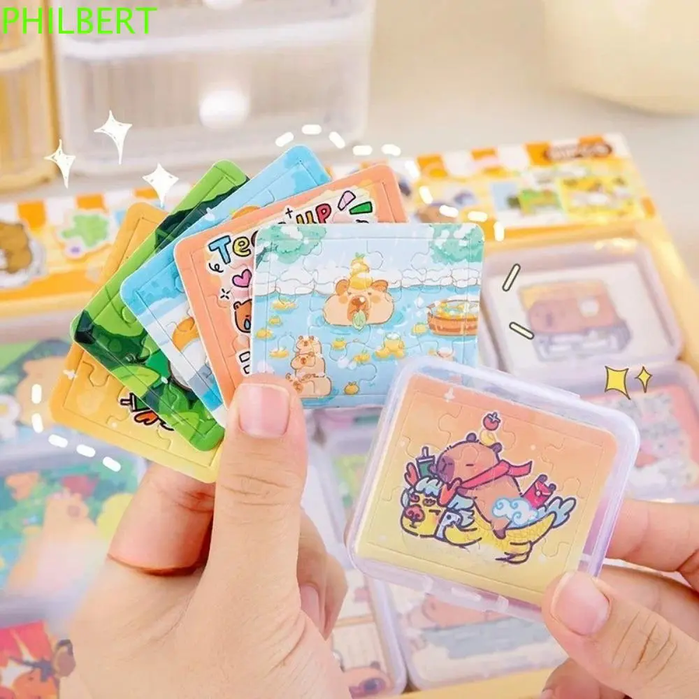 Teka-teki Jigsaw Kartun, Philbert, Set 5PCS, Tema Capybara Haiwan, Mainan Pendidikan, Diperbuat daripada Kertas, Teka-teki Mini, Sesuai untuk Hadiah Sekolah