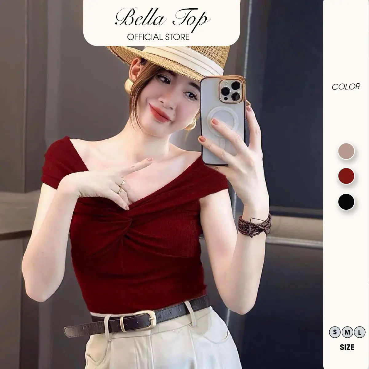 Áo trễ vai sang trọng- Áo thun nữ xoắn ngực dáng ôm sang trọng thanh lịch chất liệu cao cấp co giãn mềm mịn AT04 - Bella Top