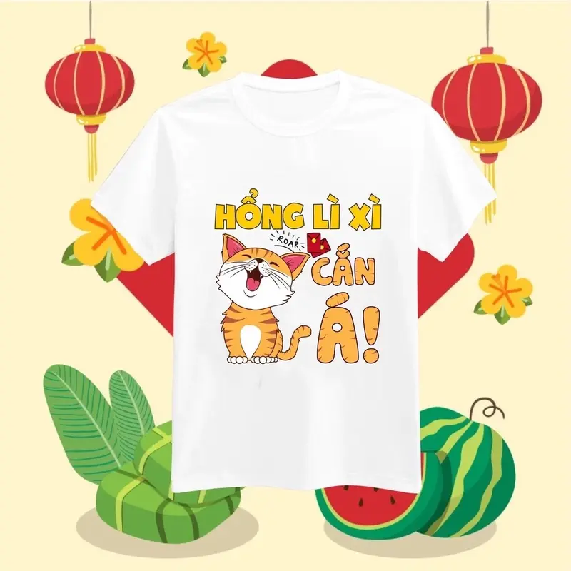 Áo Thun Gia Đình Hổng Lì Xì cắn á,chất vải cotton mềm mịn thoáng mát Nam Nữ  Menswear Cổ Tròn Unisex 5