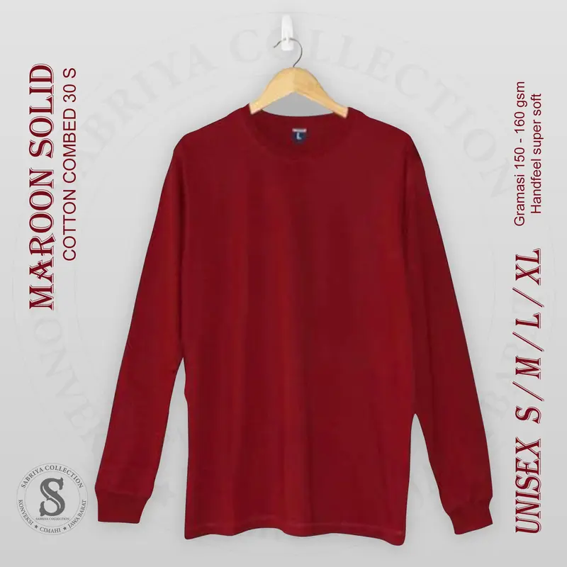 Kaos Polos uk S M L XL XXL lengan panjang Panjang 30s Pria/Wanita Katun Combed 30s Couple Tebal Lembut Nyaman Pasangan  Distro Wanita Baju Oblong Atasan Dewasa Tangan Oversize Celana Setelan Pendek 5