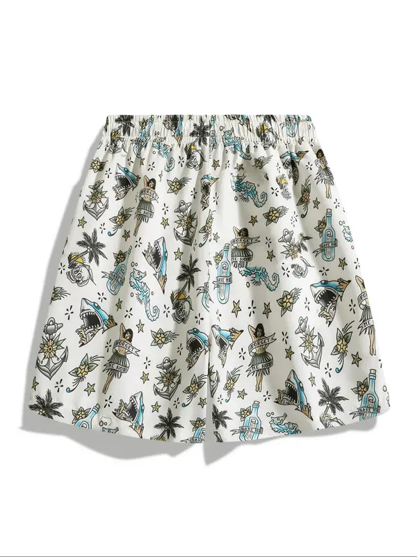 Men's Regular Fit All Over Print Beach Shorts, Casual Comfy Breathable Swim Shorts for Summer, Men's Shorts for Beach Vacation 2