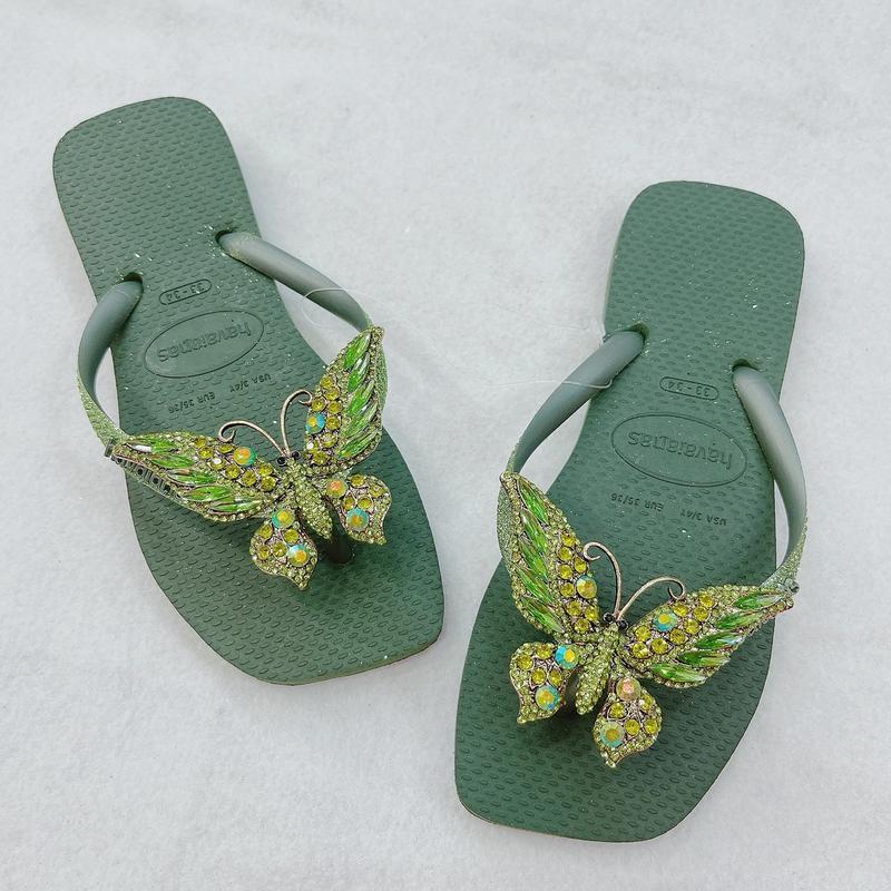 DÉP ĐẾ VUÔNG KIM TUYẾN RÊU CHARM TỔNG HỢP - Linda Trần's Store DéP GiàY Cao Su Shoes Nữ Nhung