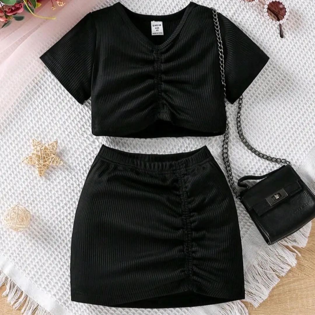 [size 15-35kg] Set váy áo croptop cho hé gái thun gân nhún giữa chobe