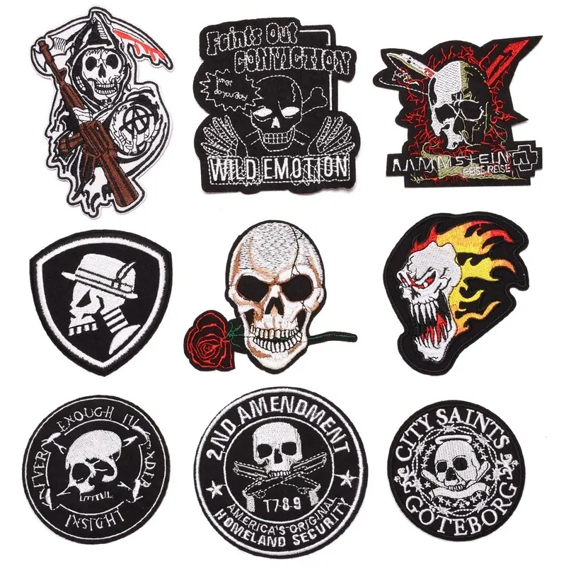 Fashion Skull Embroidery Patch Punk Badge Shoes and Hats Decoration Clothing Accessories Ironing Device Patches for Clothing
