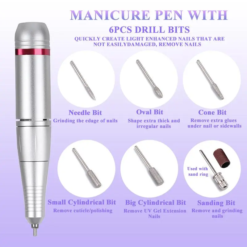 Professional Electric Nail Drill Machine Set, 1 Set Rechargeable Nail File, Nails Accessories, Gel Nail Polish Sander, Low Noise Nail Drill Machine Set, Gifts for Women 6