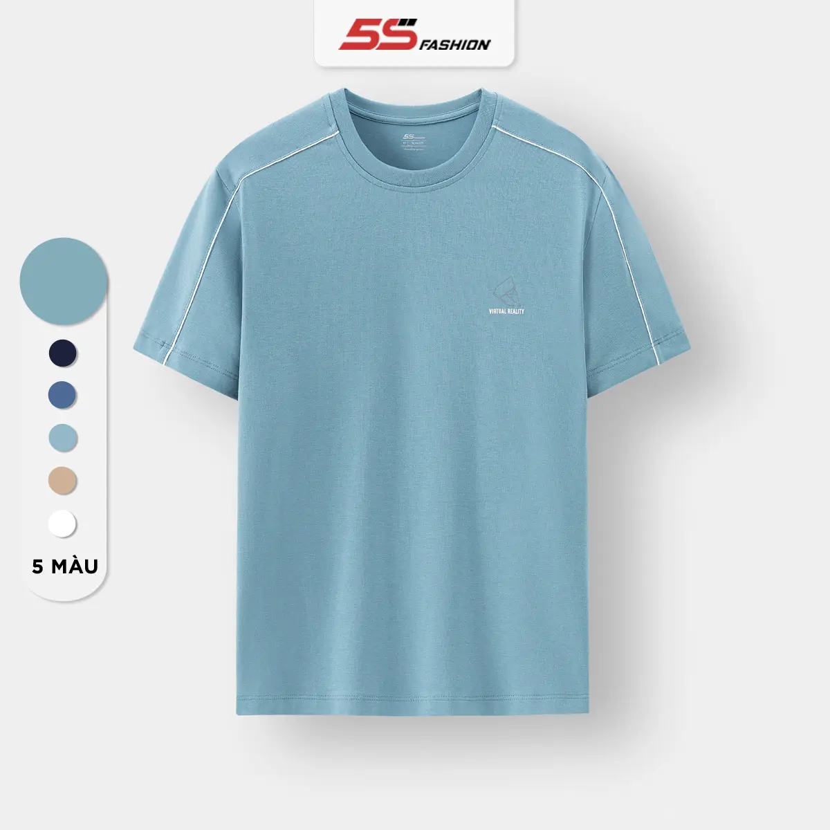 Áo Thun Nam Cotton Tay Ngắn 5S FASHION, In Chữ, Phối Line Cầu Vai Khỏe Khoắn, Năng Động (ATS24045) Menswear Cổ Tròn