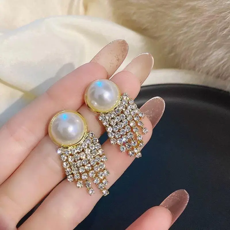 Anting Kancing Rumbai Mutiara Anting Menjuntai Mutiara Kristal 2