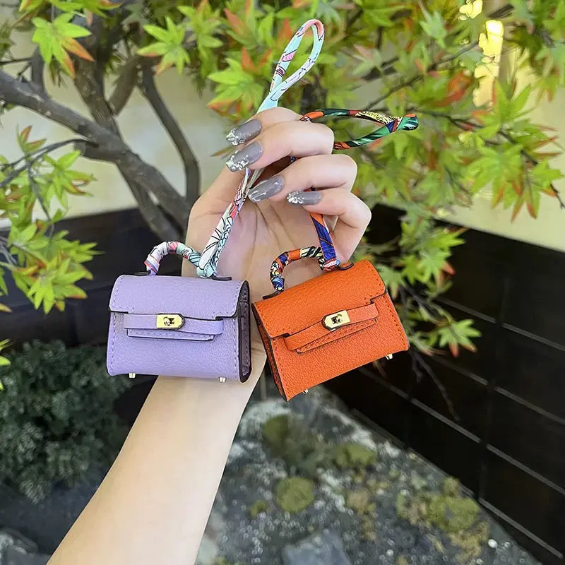 Cute Mini Kelly Bag Pendant High-end Earphone Storage Leather Bag for ...