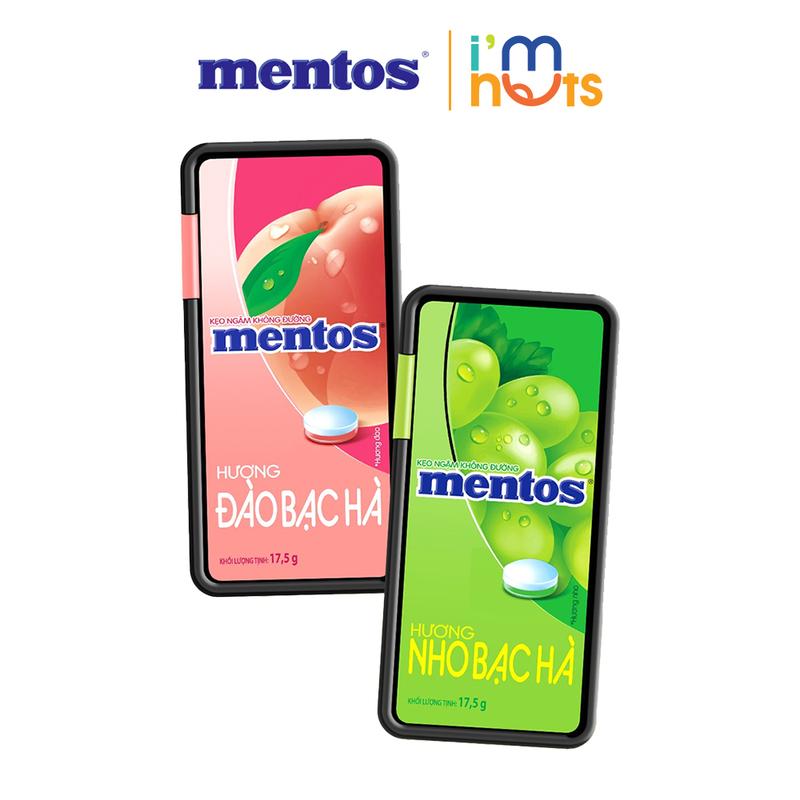 Kẹo ngậm không đường Mentos hương Đào Nho Bạc hà hộp nhỏ tiện lợi