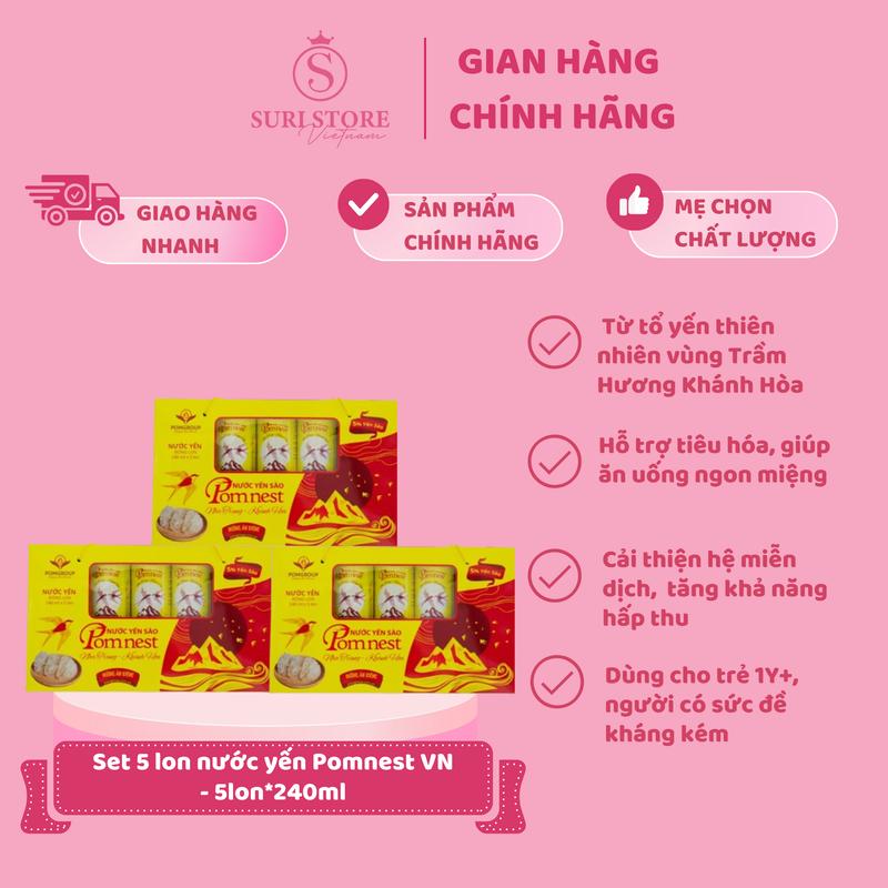 SURI STORE - POMNEST - Set 5 lon nước yến Pomnest VN - 240ml - Cung cấp dinh dưỡng cho bữa phụ - dành cho trẻ trên 1Y và người lớn