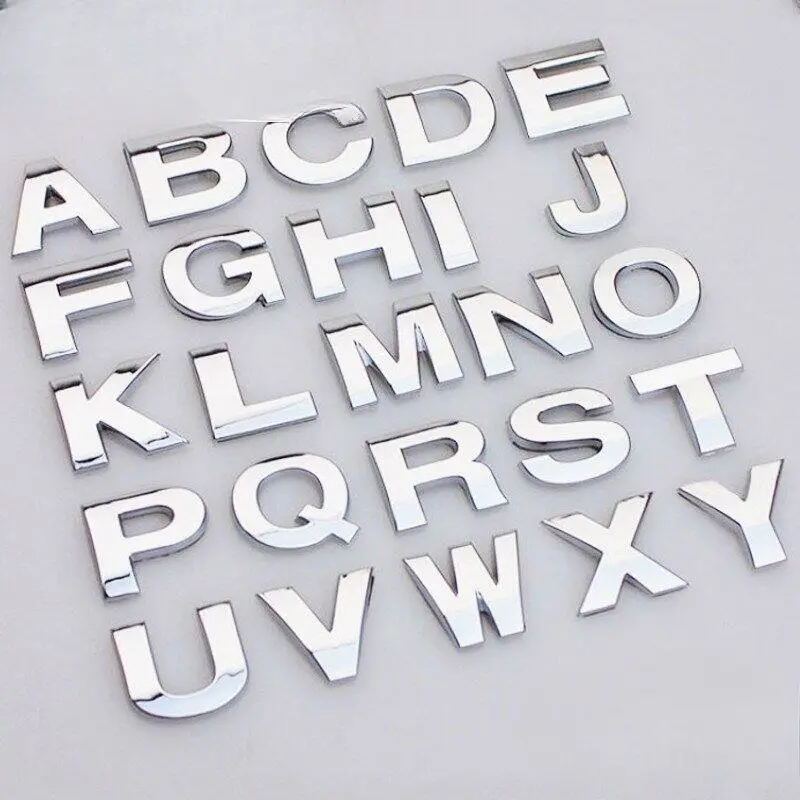 Biểu Tượng Chữ Cái Và Số 3D Tự Làm, Chất Liệu Kim Loại Màu Bạc Kích Thước 45mm, Miếng Dán Biểu Tượng Xe Hơi Động Cơ, 1 Miếng