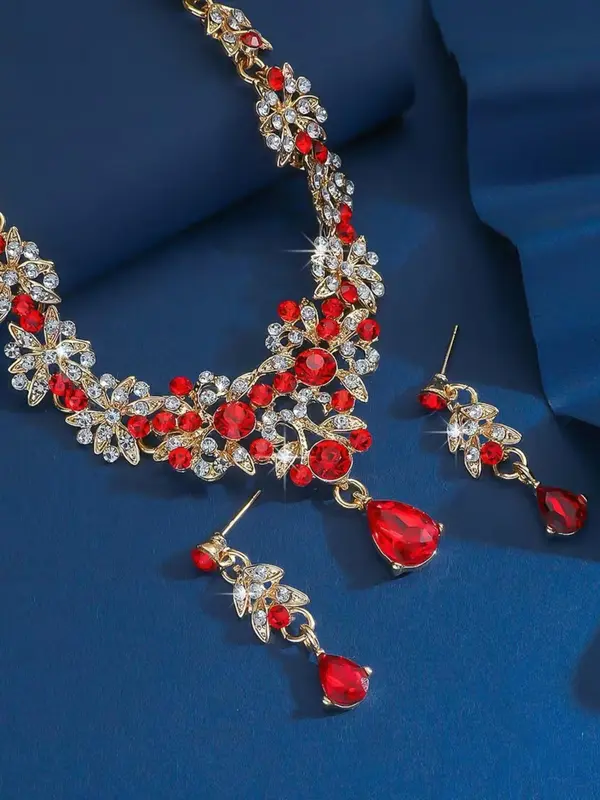 Women's Elegant Rhinestone Decorated Necklace & Dangle Earrings, Exquisite Trendy Jewelry Set, Fashionable Accessories for Party & Wedding Decoration 3