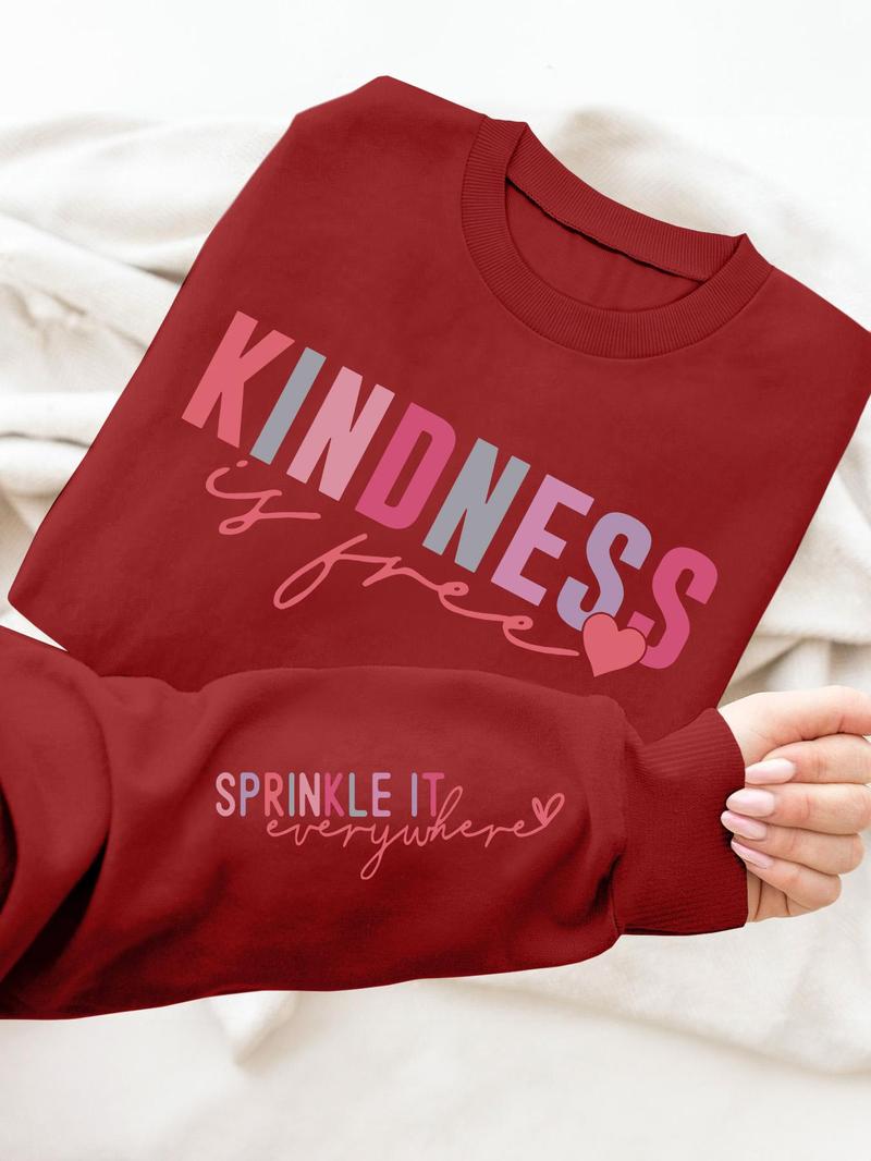 Product Introduction of Women's Heart & Letter Print Drop Shoulder Sweatshirt, Casual Long Sleeve Round Neck Pullover for Fall & Winter, Women's Clothes for Daily Wear 2