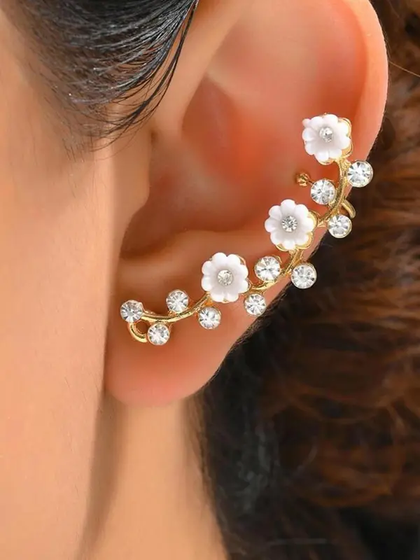 Jasmine Flower Design Ear Cuff, Fashionable Earrings for Women & Girls, Trendy All-match & Exquisite Jewelry for Birthday Gift 4