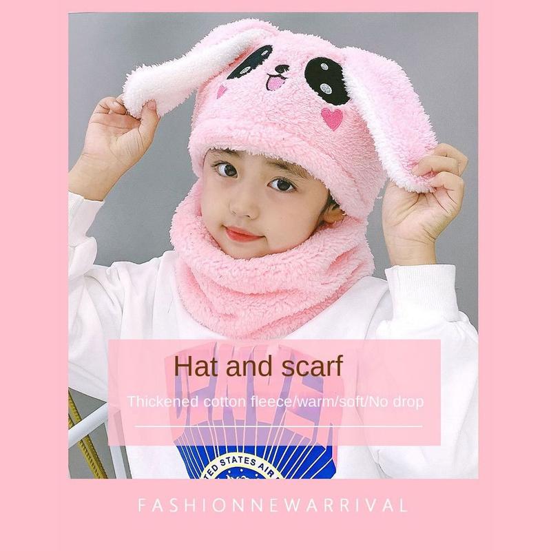 Winter Cartoon Rabbit Coral Velvet Cap Plush Balaclava Kids Caps Double Fleece Warm Neck Cap Children 6