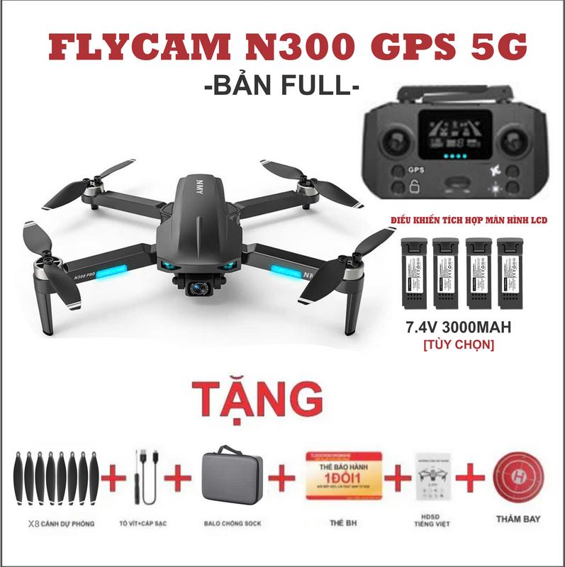 FLYCAM N300 PRO +GPS DONE 5G +2 CAMERA +PIN 7.4V 3000MAH NEW 2025