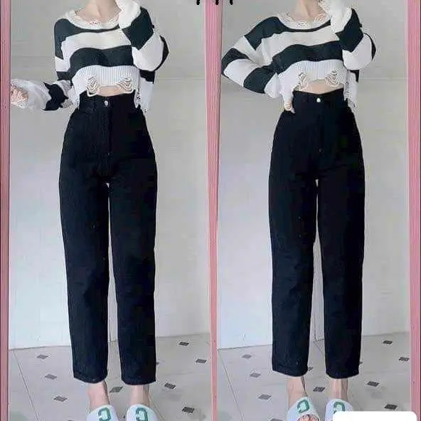 Quần Baggy Nữ  PHONG CẠP SIÊU CAO tôn dáng CHẤT GIẦY MỀN KHÔNG CO DÃN phong cách hàn quốc Jean Pants Navy