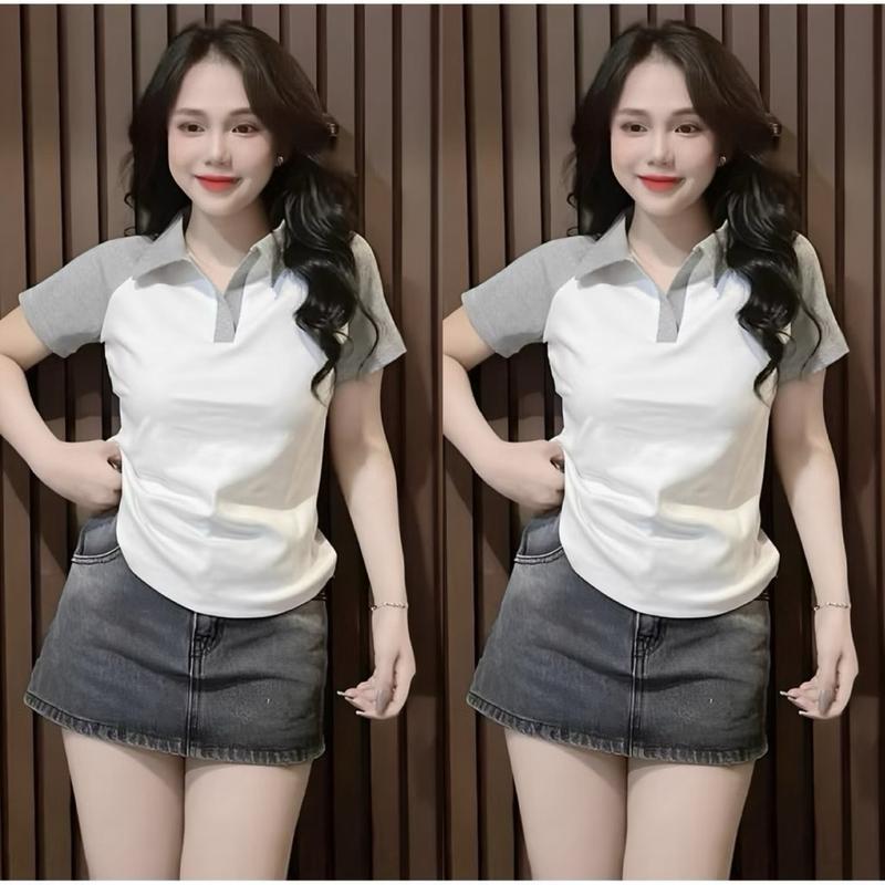 Áo Thun Polo Tay Phối Chất Tăm lạnh 50-90 kg. Áo Thun Bigsize Tay Ngắn Phối Màu. Nữ Women Top 2