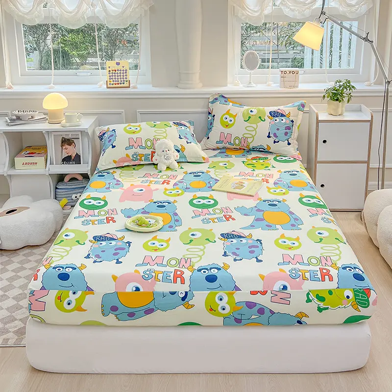 Cartoon Cotton Fitted Bedsheet Skin-Friendly Comfortable Aloe Cotton Fitted Sheet Single/Super Single/Queen/King size, Fitted sheet for school student kids boys & girl bedsheet  single size