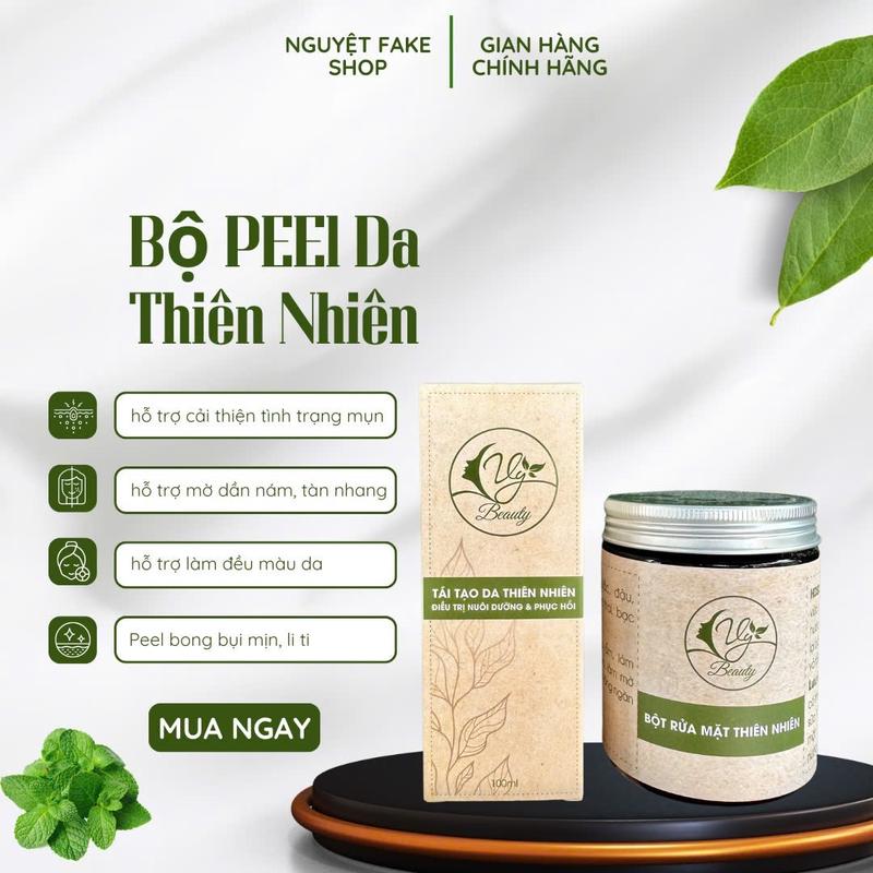 Bộ Mỹ Phẩm Hỗ Trợ Cải Thiện Da VY BEAUTY - gồm 1 lọ bột rửa mặt 150gram + 1 Serum 100ml +  2 miếng nạ ngũ hoa Skincare 1