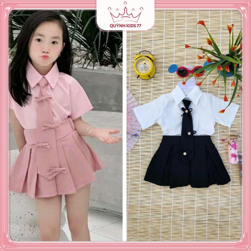 9-35kg Bộ áo sơ mi vest kèm chân váy có lót sành điệu cho bé gái vải lụa mềm và tuyết mưa cần rộng hơn thì tăng size ạ