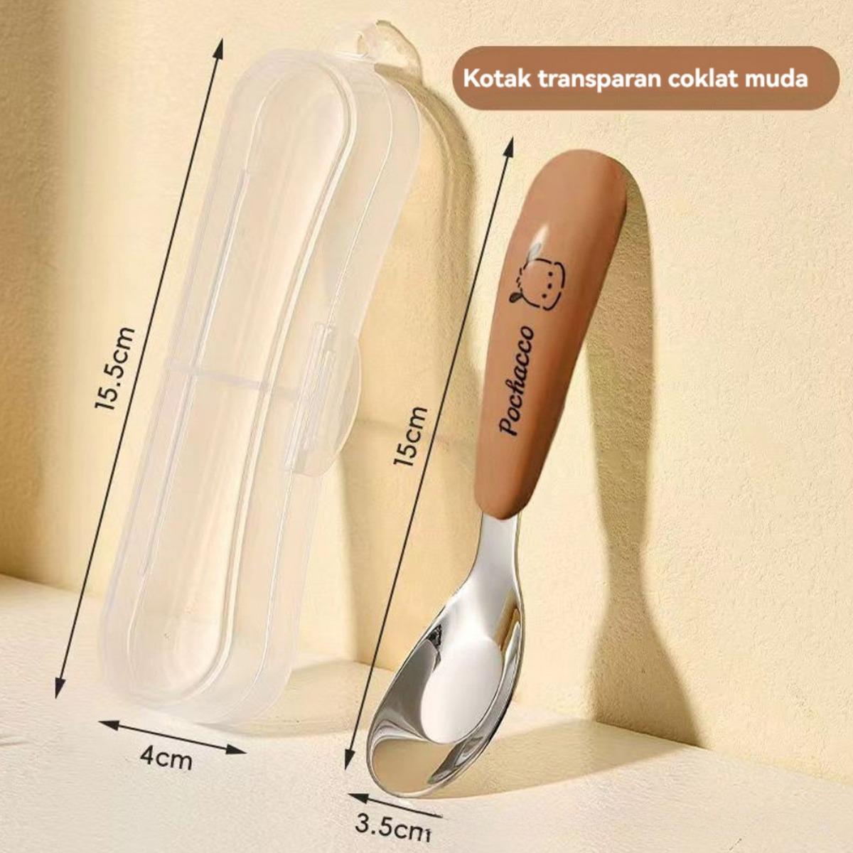 Set Sendok Garpu Bayi Stainless Steel dengan Kotak Gagang Silikon Lembut Set Alat Makan MPASI Anak Portable Travel Cutlery Set Sendok Garpu Sekolah Aman Anti Karat Ringan Higienis untuk Bayi Balita Belajar Makan Mandiri