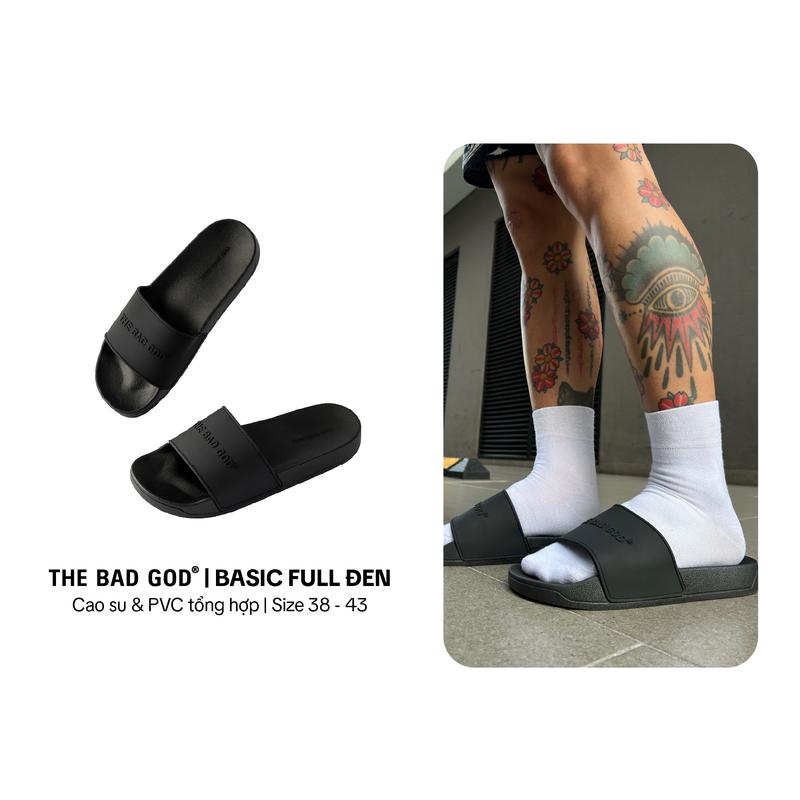 The Bad God Dép Quai Ngang Slipper Basic Chữ Đen X01 Full Black DéP Đế Bằng Nam Cao Su & PVC Tổng Hợp Size 38-43