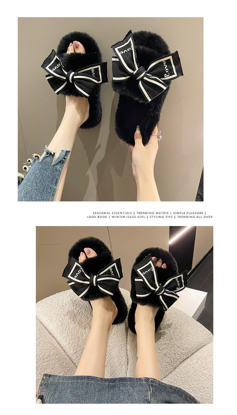 Product Introduction of รองเท้าแตะผ้ากำมะหยี่ Douyin ฤดูใบไม้ร่วงและฤดูหนาว อบอุ่นสุดๆ ดีไซน์ตัวอักษรใหม่ โบว์ใหญ่ กันลื่น สามารถสวมใส่นอก อเนกประสงค์ พื้นหนา 40