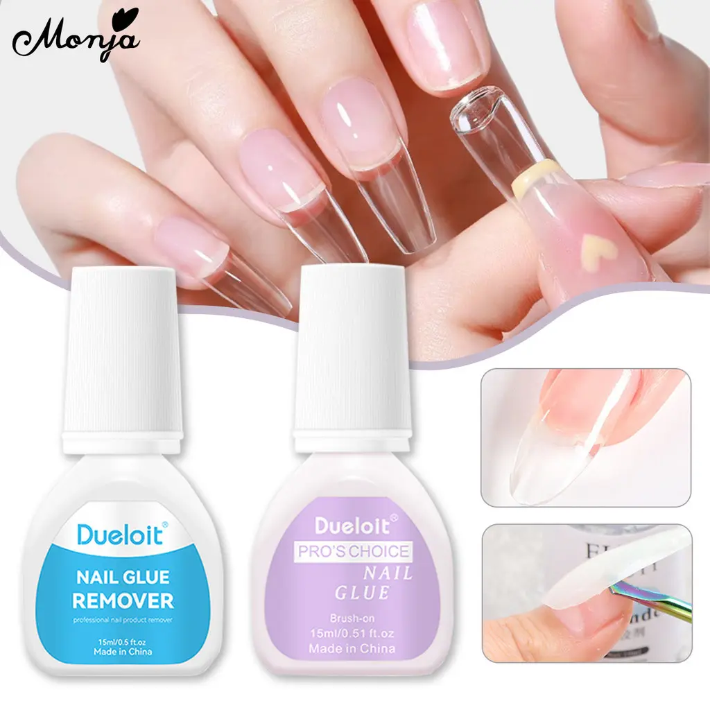 Monja Nature Dry Glue for Press ON Nails Tips Quick Dry No Need UV LED Lamp Cure Fake Adhesive Debonder Glue Remover Gel False Acrylic Nails DIY Manicure Tools