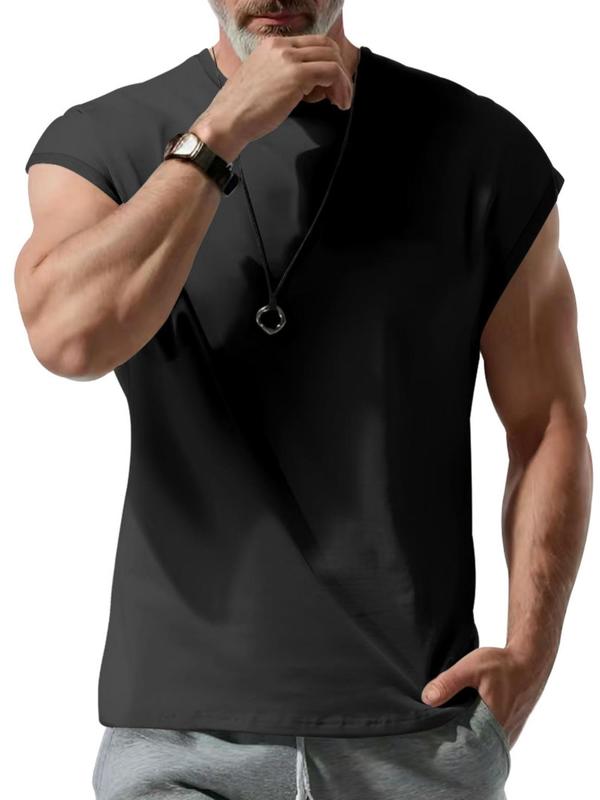 Men's Solid Round Neck Sleeveless Tee, Loose Casual Crew Neck Tank Top for Summer, Fashion Men's Clothes for Daily Wear 2