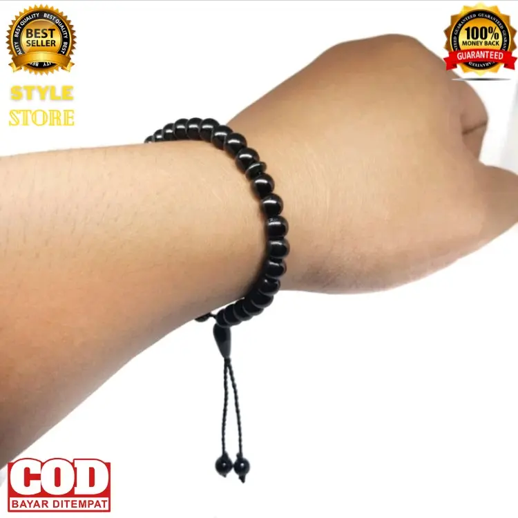 Gelang Onyx Hitam 33 Butir / Black Onyx Bracelet Fashionable Harian Laki-laki Sukses 2