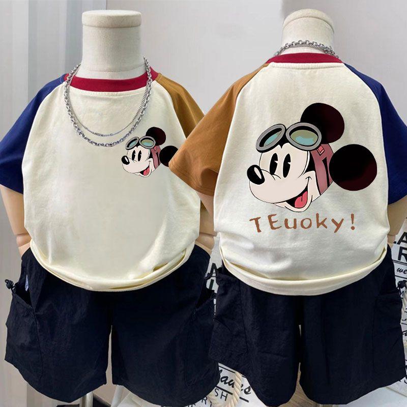 Áo Thun Trẻ Em, Thời Trang, Thiết Kế Truyện Tranh Hoạt Hình, Màu Tương Phản, Áo Raglan, Áo Sơ Mi Ngắn Tay Cotton Nguyên Chất, Dáng Rộng, Thích Hợp Cho Bé 0-12 Tuổi