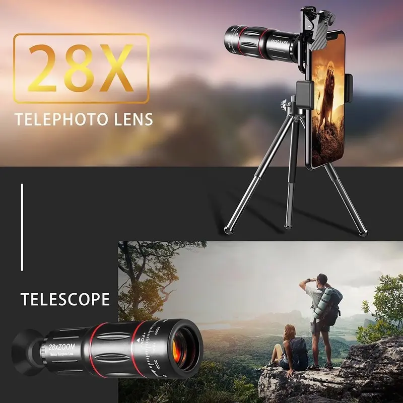 Bộ ống kính máy ảnh điện thoại, HD, ống kính điện thoại 25X zoom tele, ống kính macro và mắt cá điện thoại góc rộng, thích hợp cho điện thoại thông minh, [Thanh Toán Khi Nhận Hàng] 5