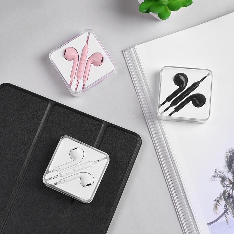 OHSOME - HOCO M55 3.5MM HIFI Wired Earphones Black White Pink Headphones 6