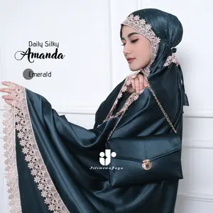 Mukena Sutra Premium Amanda sutra silk diamond Muslim Dewasa Travel Renda