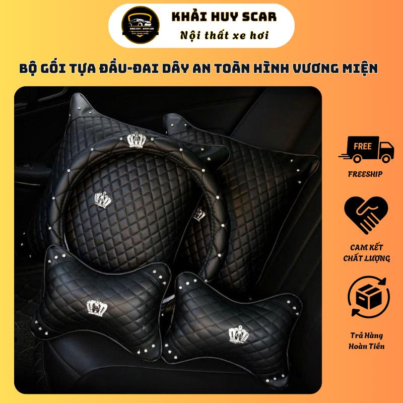 Bộ Gối Tựa Đầu Ô Tô Hình Vương Miện Đệm Đai Dây An Toàn Trang Trí Xe Hơi -…