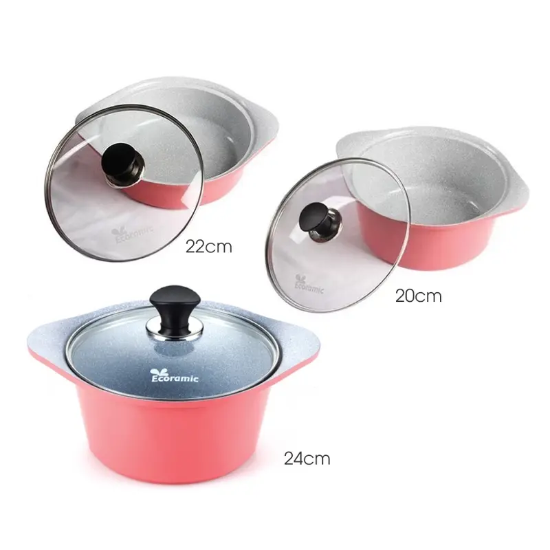 BỘ 3 NỒI VÂN ĐÁ ECORAMIC VLINE 6 CHỐNG DÍNH (Tặng chảo inox 20cm, bắc nồi silicon)  [Dùng mọi loại bếp] 5