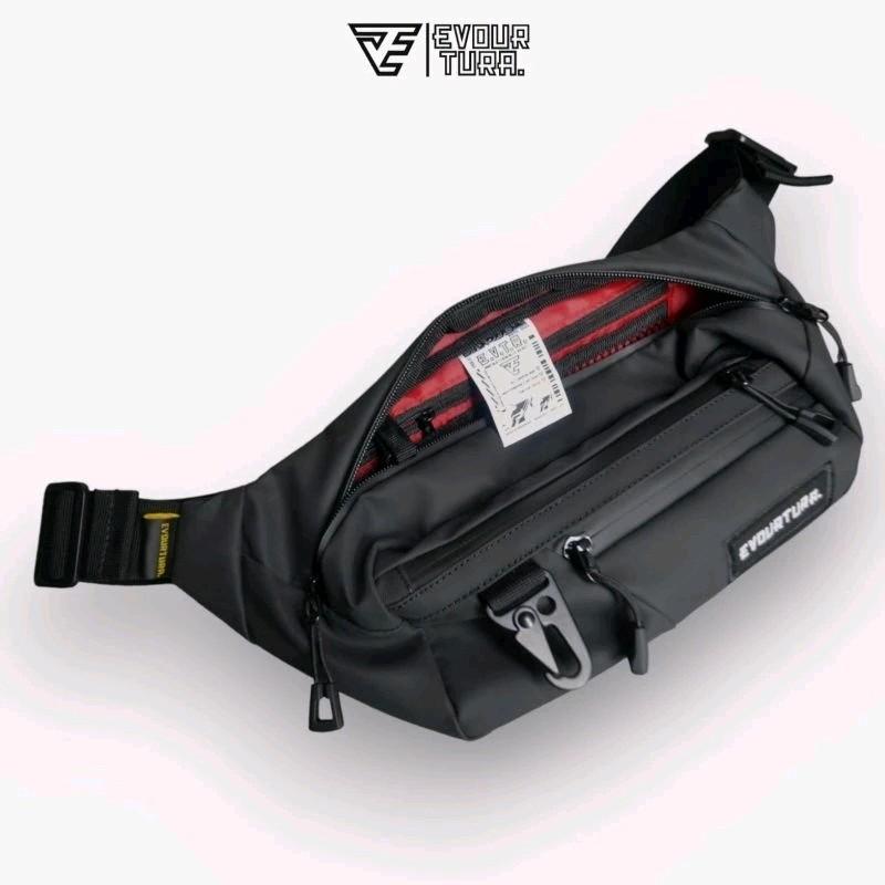 Tas Premium Anti/Tahan Air Waist Bag Premium Waterproof Hitam Selempang Slingbag Pria Tas Slempang,Tas Pinggang Tas Pria/Cowok Dewasa/Remaja [Walxer] Waistbag 3