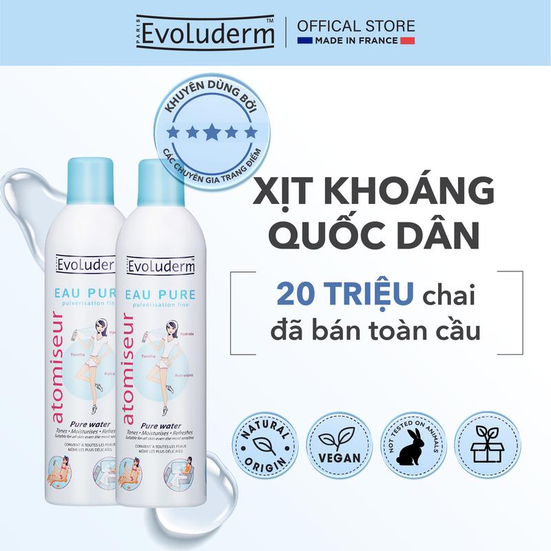 COMBO 02 Xịt khoáng dưỡng ẩm Evoluderm làm dịu da 400mlx2