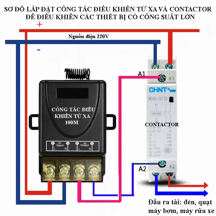 Bộ công tắc điều khiển từ xa rf 100m 30A 4000W 220V 2 tay điều khiển, điều khiển máy bơm nước 1