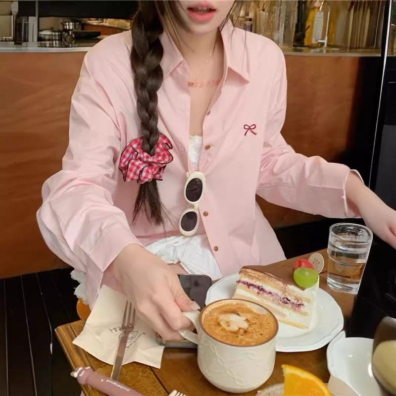 Áo sơmi nữ phối nơ thêu kiểu Hàn Quốc nhẹ nhàng Freesz 2