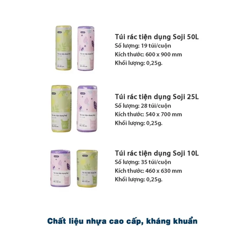 Túi đựng rác tự hủy INOCHI có quai tiện dụng hương chanh, hương lavender size 10L, 25L và 50L 1