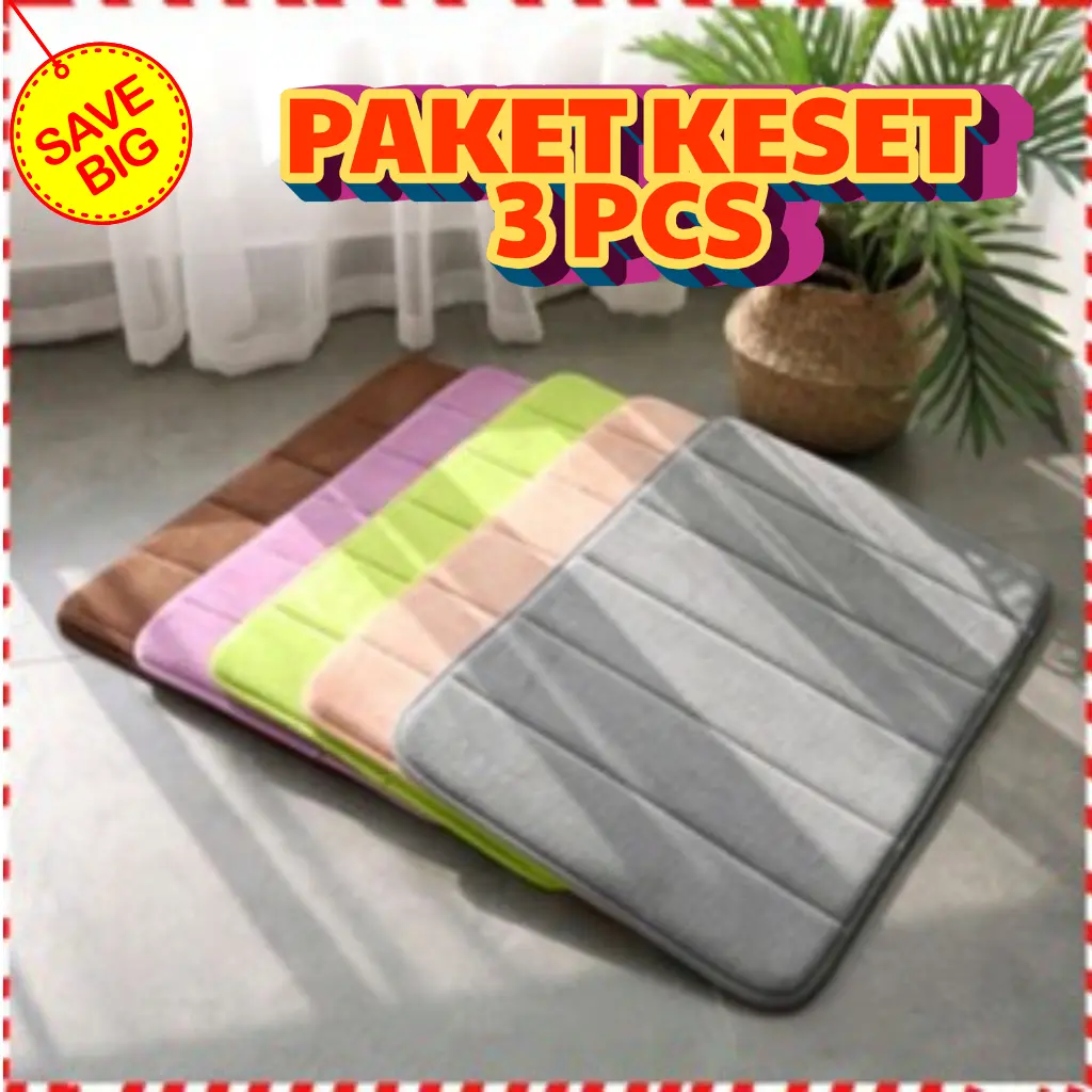 PAKET 3 PCS Keset Memory Foam Anti Slip Halus Seperti Hotel Mewah Serap Air Instan Bahan Premium Bludru Halus Anti Slip Maksimal Serap Air Instant Kamar Ruangan Premium Aesthetic