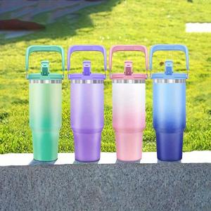 40oz Vacuum Flask, 1 Count Portable Large Capacity Water Bottle with 2 in 1 Lid & Straw, Gradient Color Drinking Cup for Home Office School Outdoor Camping